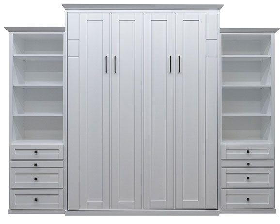 Price as shown $7,356. Price includes Queen size Avery Park Wall Bed in Paint Grade Wood / White Finish, Deep Design, Black Wallbed Lights, Two 24" Three Drawer side cabinets with Slide Out Trays. Shipping Sale! For a limited time, Wilding Wallbeds will pay up to $400 of your shipping.