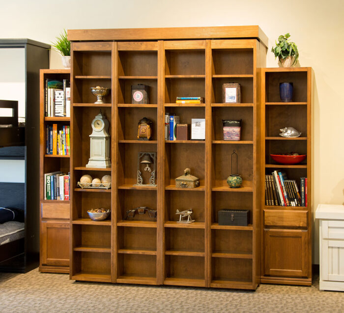 Bifold Bookcase Wallbed Queen size natural alder wood