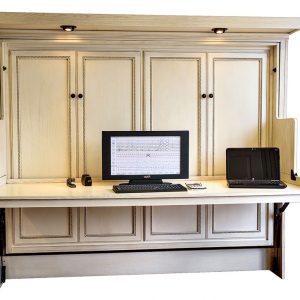 Price as shown $5,707. Price includes the Queen size Harmony II style Murphy Desk Bed in Oak wood with Antique White finish and Light Bridge (LED Lights). Shipping Sale! For a limited time, Wilding Wallbeds will pay up to $400 of your shipping.