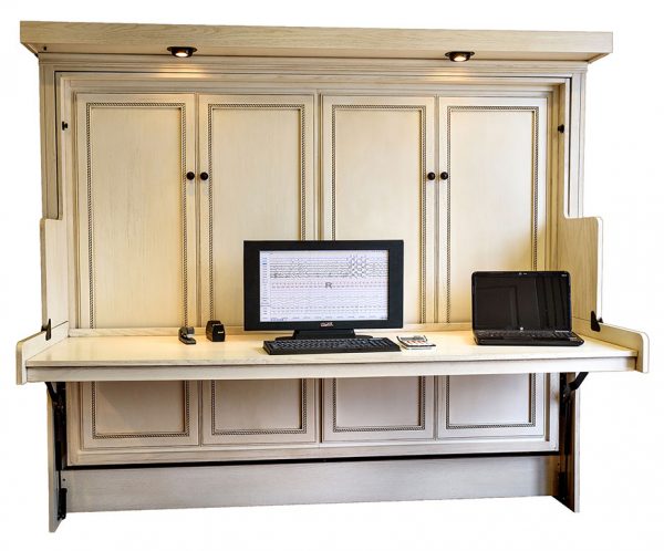 Price as shown $5,707. Price includes the Queen size Harmony II style Murphy Desk Bed in Oak wood with Antique White finish and Light Bridge (LED Lights). Shipping Sale! For a limited time, Wilding Wallbeds will pay up to $400 of your shipping.