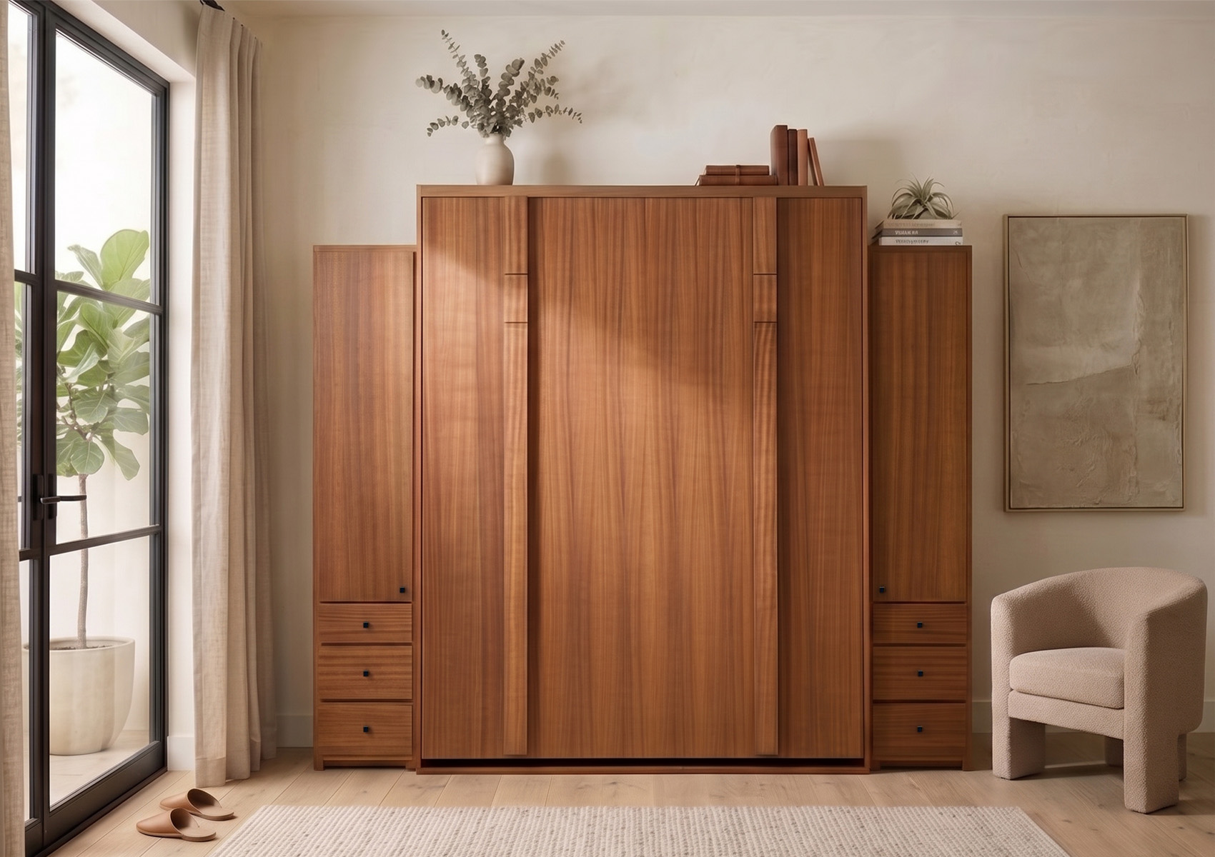 Edge Wall Bed in natural mahogany