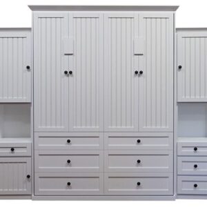Price as shown $7,573. Price includes Queen size Hampton Wall Bed in Paint Grade Wood / White Finish, Left 18" Hutch Door and Drawer, Right 18" Hutch 3 Drawer, and LED Wallbed Lighting System. Shipping Sale! For a limited time, Wilding Wallbeds will pay up to $400 of your shipping.