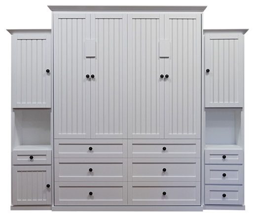 Price as shown $7,573. Price includes Queen size Hampton Wall Bed in Paint Grade Wood / White Finish, Left 18" Hutch Door and Drawer, Right 18" Hutch 3 Drawer, and LED Wallbed Lighting System. Shipping Sale! For a limited time, Wilding Wallbeds will pay up to $400 of your shipping.