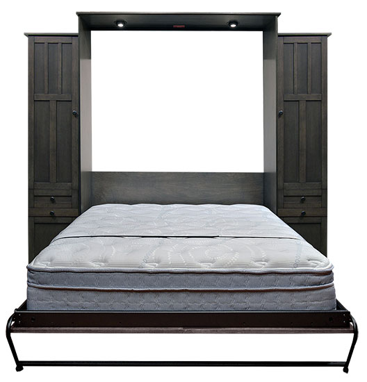 Price as shown $6,241. Price includes Queen size Park City Murphy Bed in Alder Wood / Driftwood Finish, LED Wallbed Lights, 2-16" Door and Drawer with Upper Door side cabinets with Slide Out Trays. Shipping Sale! For a limited time, Wilding Wallbeds will pay up to $400 of your shipping.