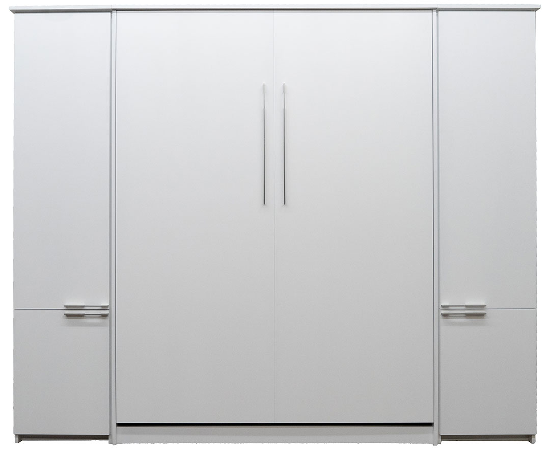 Scape Murphy bed in white finish with two side cabinets
