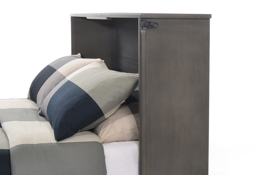 Sagebrush murphy cabinet bed in stonewash latch detail