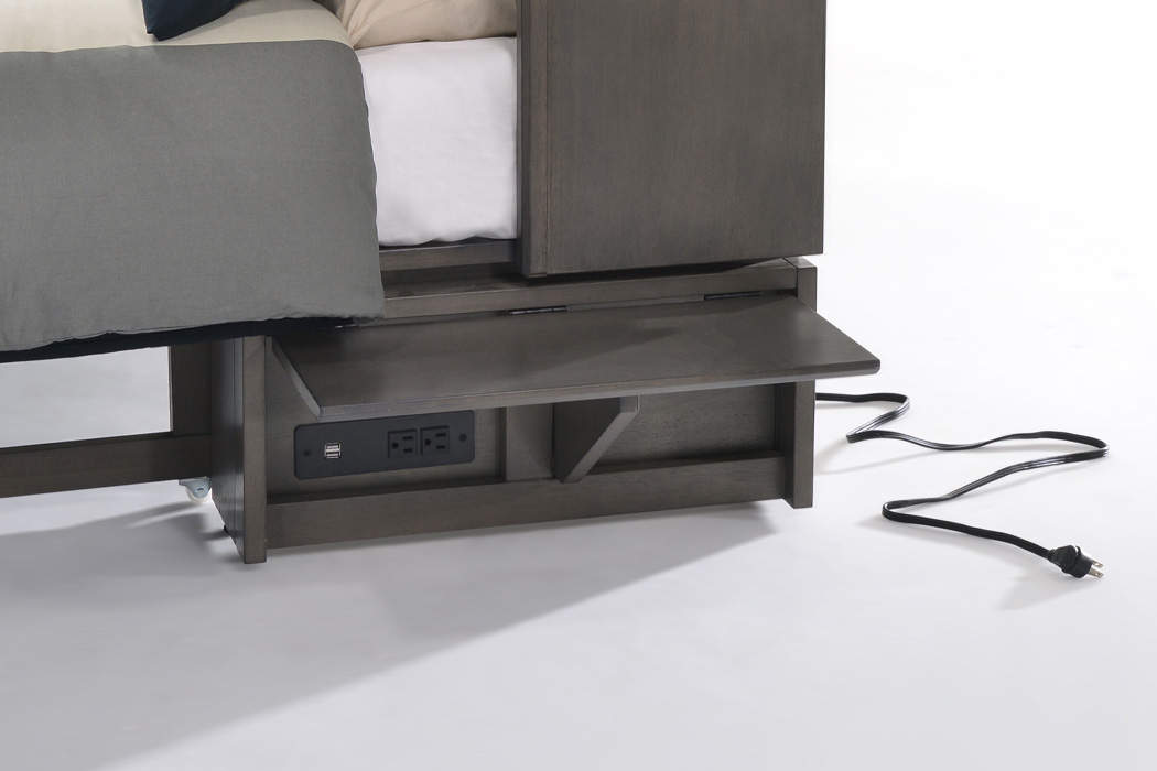 Sagebrush murphy cabinet bed in stonewash with tray flipped up