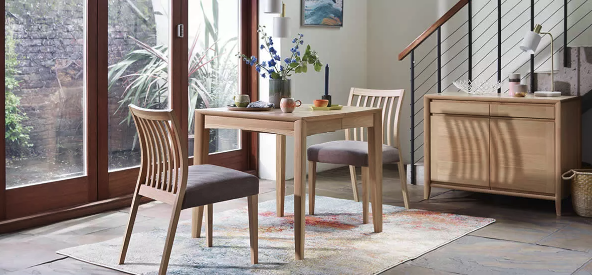 Light wood finish table and console