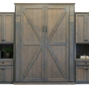 Price as shown $7,179. Price includes queen size Providence Wall Bed in alder wood / graywash finish, LED Wallbed Lighting System, and two 24" Door & Drawer Hutches.