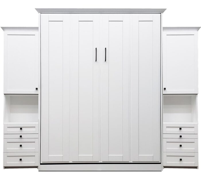 Remington Murphy bed with two side cabinets in white