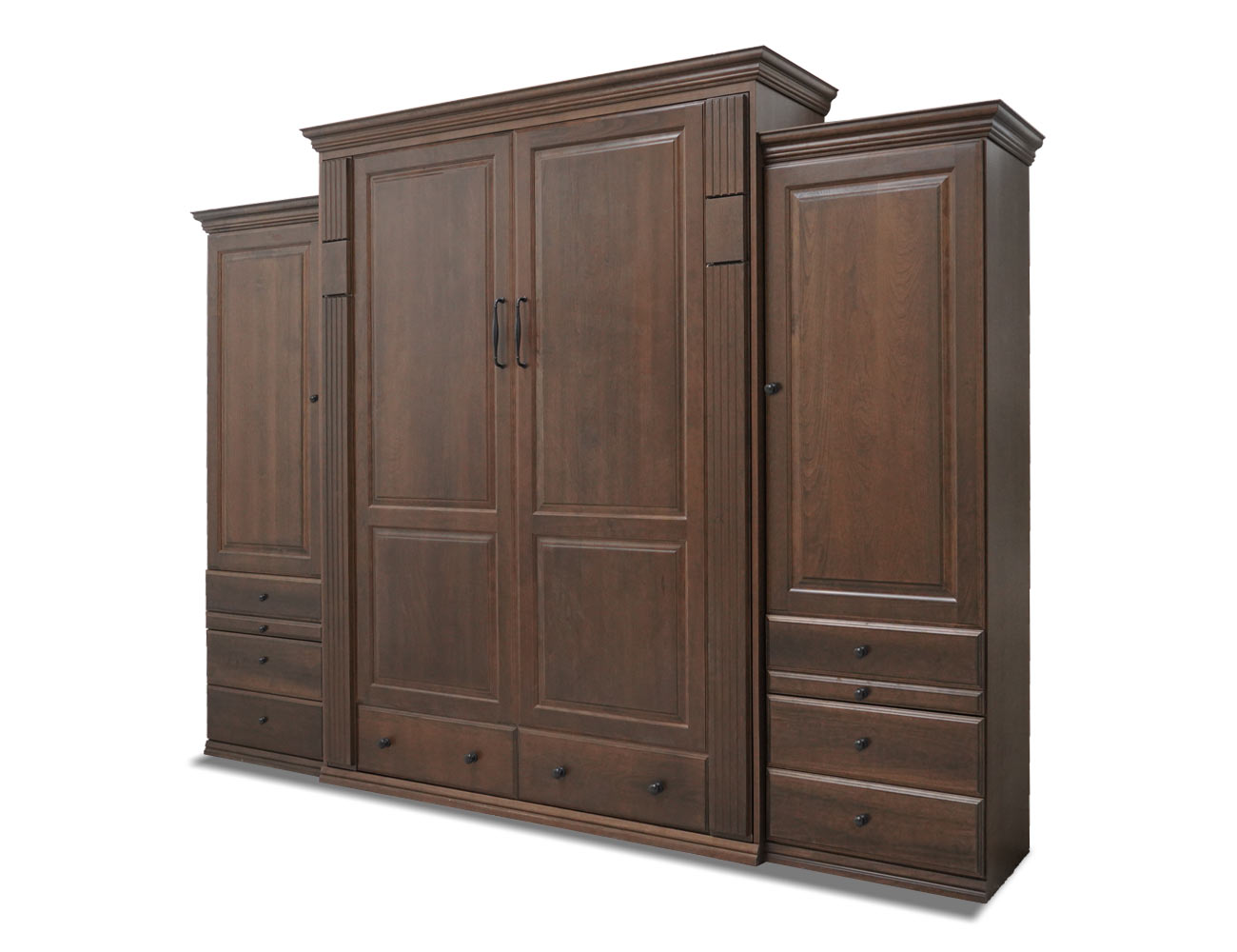 Monticello Wall Bed at an angle with side cabinets