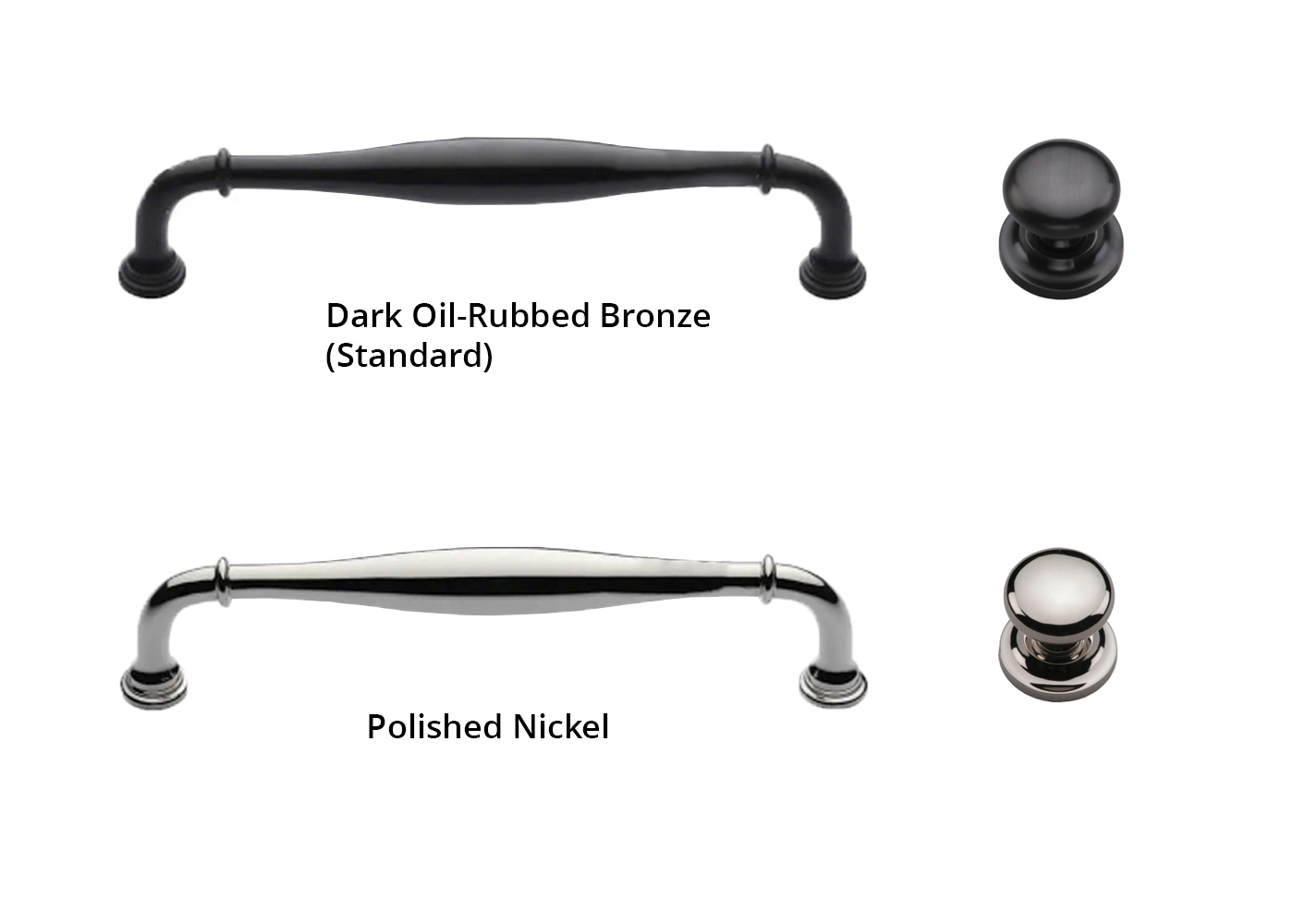 Hardware color options for the Monticello wall bed