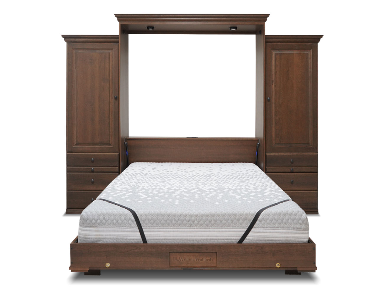 Monticello Solid Wood Raised Panel Wall Bed with the bed open